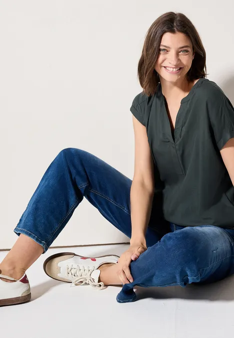 Bluse in Unifarbe slate khaki