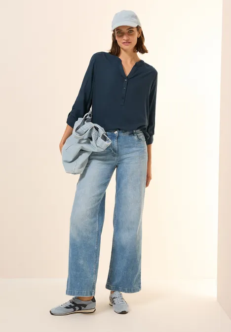 Bluse in Unifarbe dark petrol blue