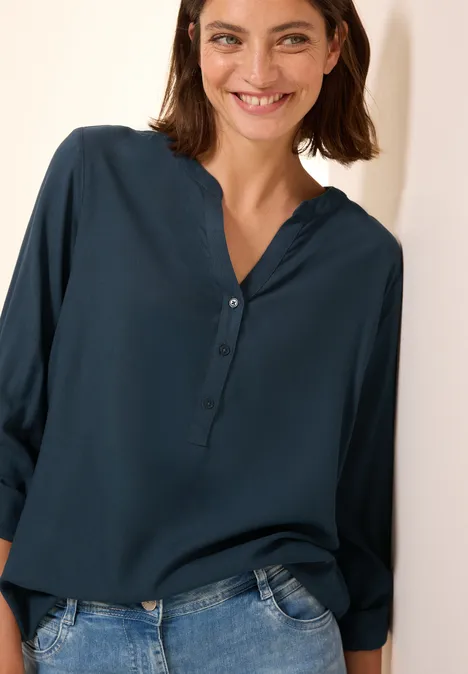 Bluse in Unifarbe dark petrol blue