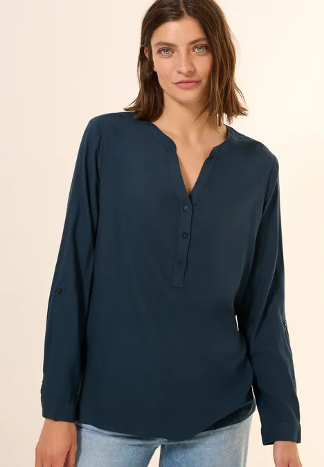 Bluse in Unifarbe dark petrol blue