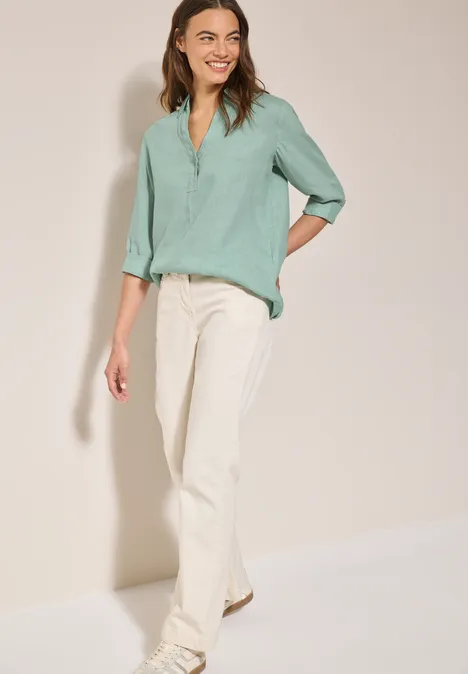 Leinen-Longbluse ice sage green