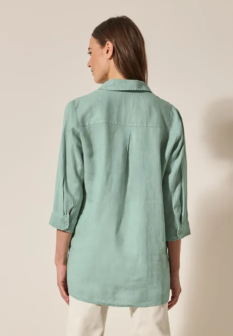 Leinen-Longbluse ice sage green