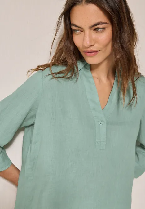 Leinen-Longbluse ice sage green