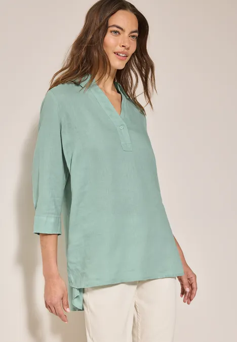 Leinen-Longbluse ice sage green