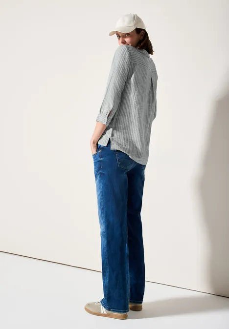 Gestreifte Leinenbluse chambray balmy khaki
