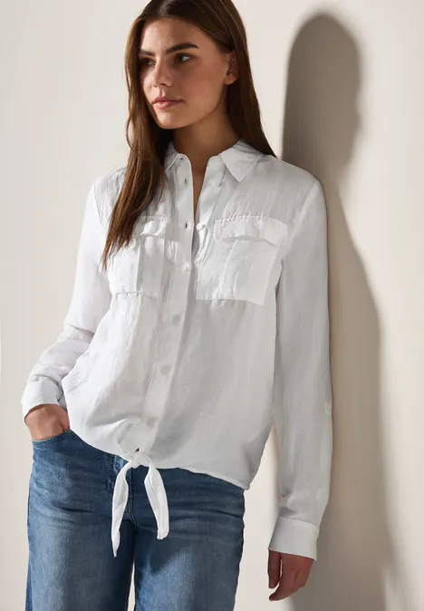 Bluse mit Knoten am Saum White
