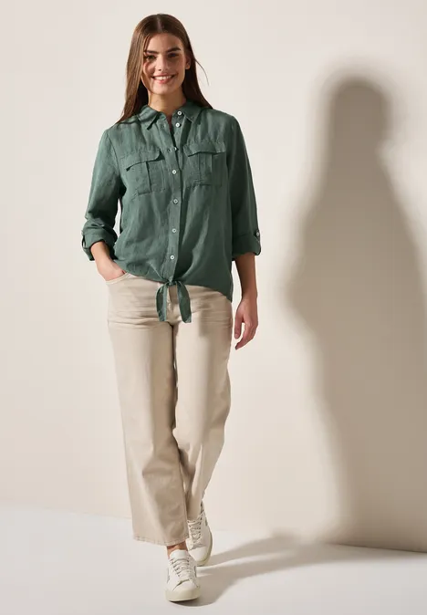 Bluse mit Knoten am Saum balmy khaki
