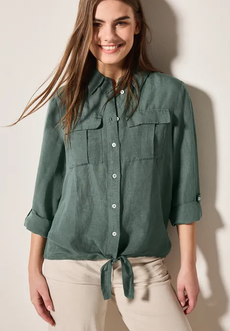 Bluse mit Knoten am Saum balmy khaki
