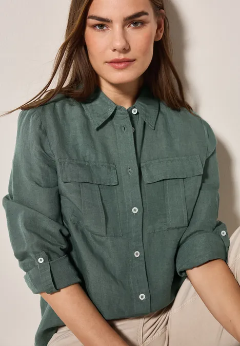 Bluse mit Knoten am Saum balmy khaki
