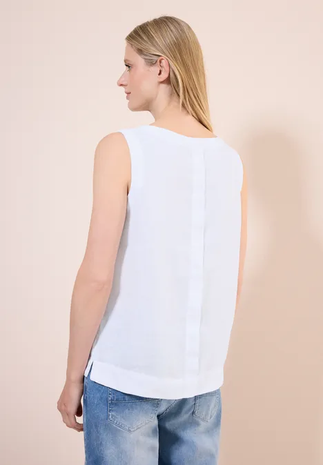 Leinen-Top mit Knopfleiste White