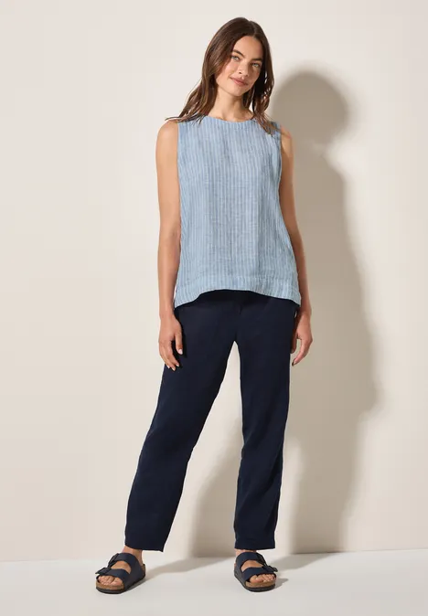 Gestreiftes Leinen-Top chambray forever blue