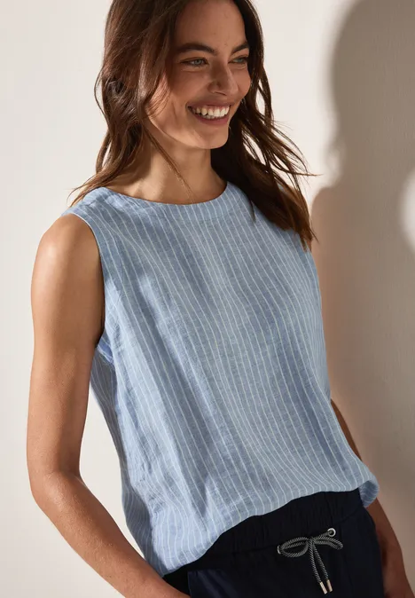 Gestreiftes Leinen-Top chambray forever blue