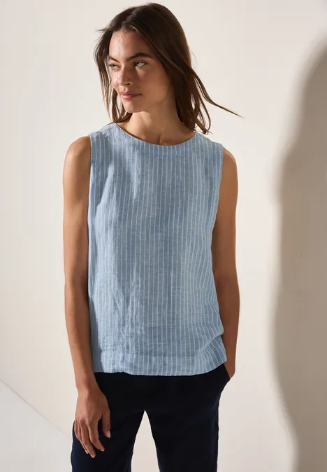 Gestreiftes Leinen-Top chambray forever blue