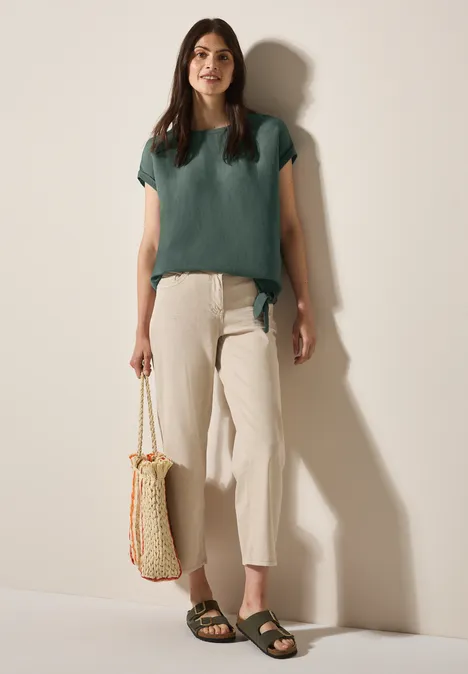 Leinenmix Bluse mit Knoten balmy khaki