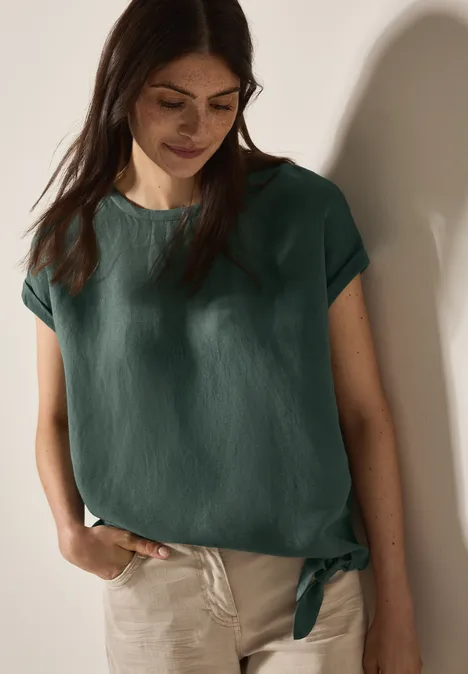 Leinenmix Bluse mit Knoten balmy khaki