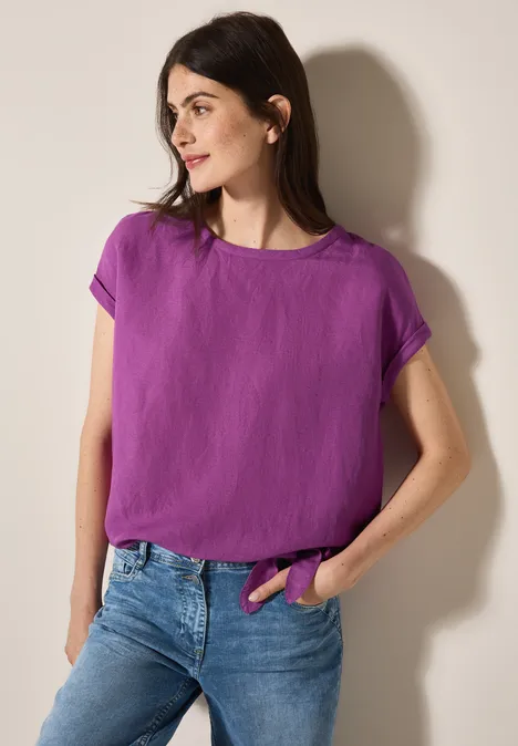 Leinenmix Bluse mit Knoten magenta lacquer