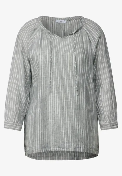Gestreifte Leinen-Bluse chambray balmy khaki