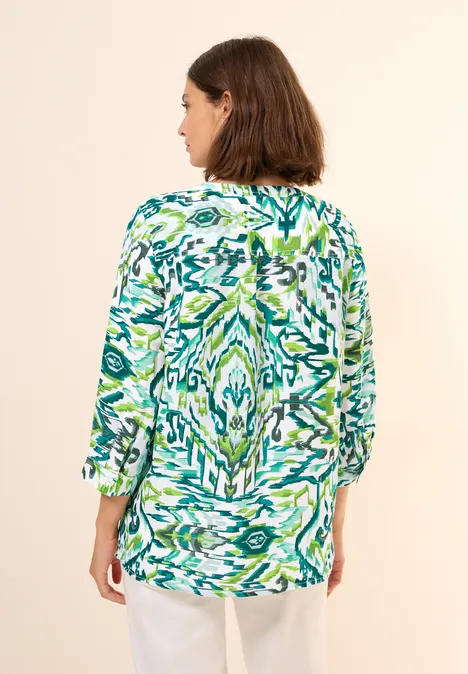 Gemusterte Leinenmix-Bluse green lagoon