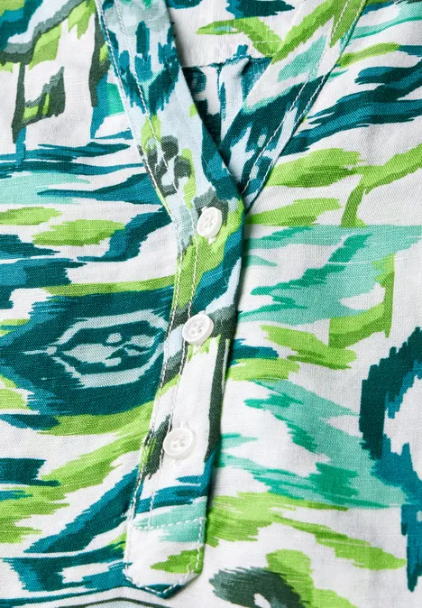Gemusterte Leinenmix-Bluse green lagoon