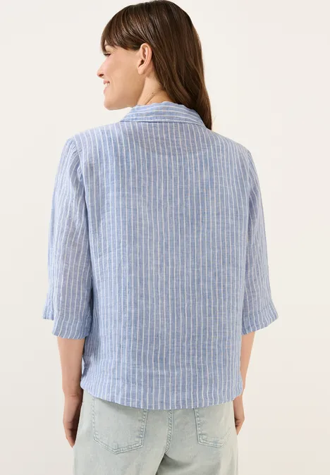 Gestreifte Leinen-Hemdbluse chambray forever blue