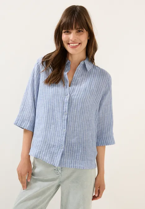 Gestreifte Leinen-Hemdbluse chambray forever blue