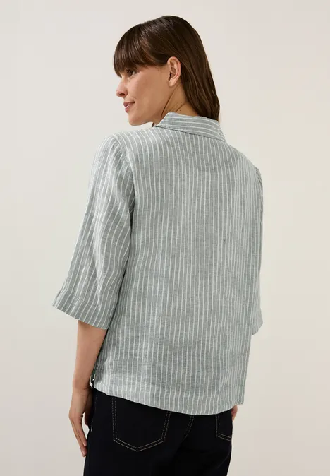 Gestreifte Leinen-Hemdbluse chambray balmy khaki