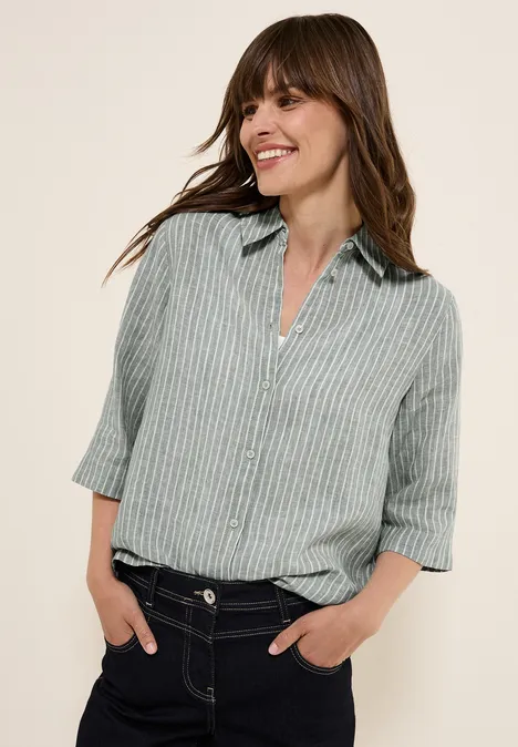 Gestreifte Leinen-Hemdbluse chambray balmy khaki