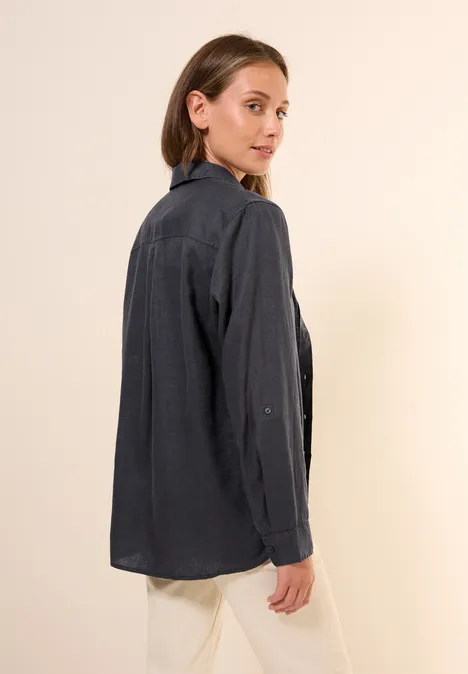 Leinen-Hemdbluse volcanic grey