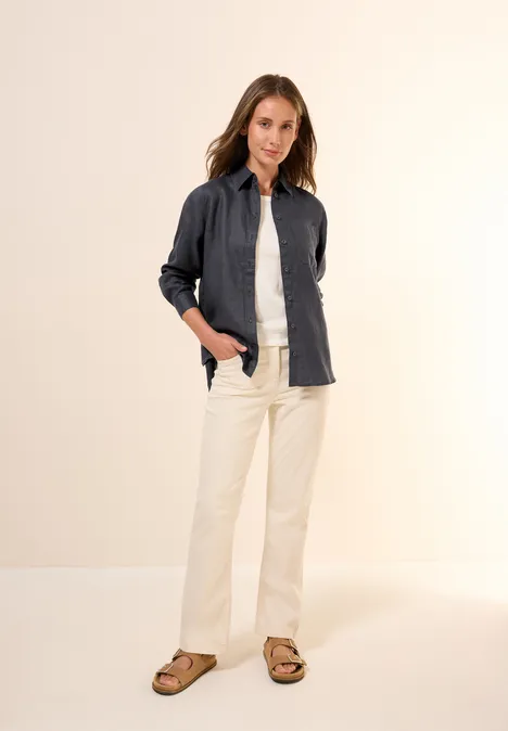 Leinen-Hemdbluse volcanic grey