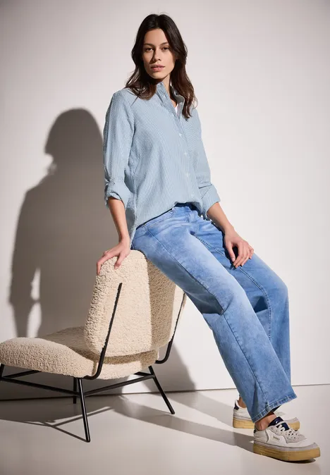 Gestreifte Seersucker Bluse mid blouse blue