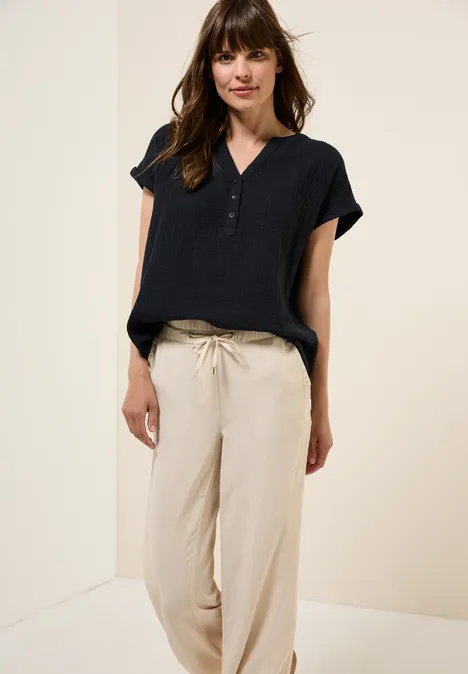 Musselin Kurzarmbluse Black