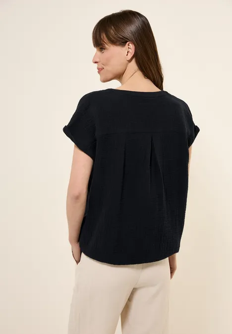 Musselin Kurzarmbluse Black