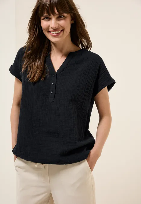 Musselin Kurzarmbluse Black