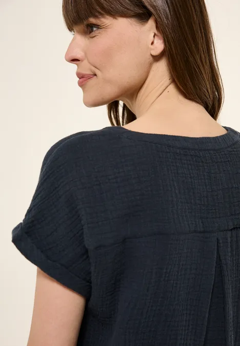 Musselin Kurzarmbluse universal blue