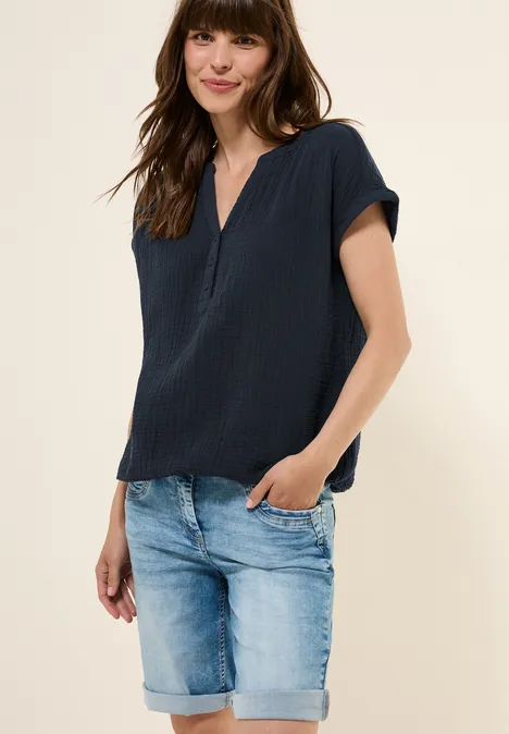 Musselin Kurzarmbluse universal blue