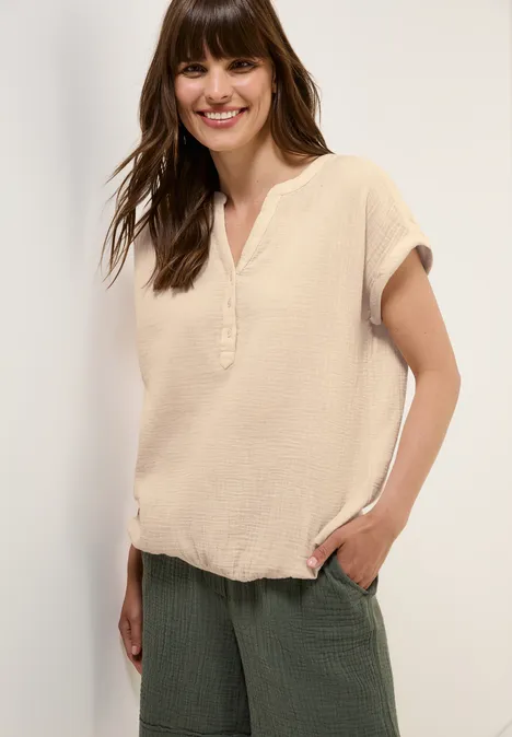Musselin Kurzarmbluse pearl beige