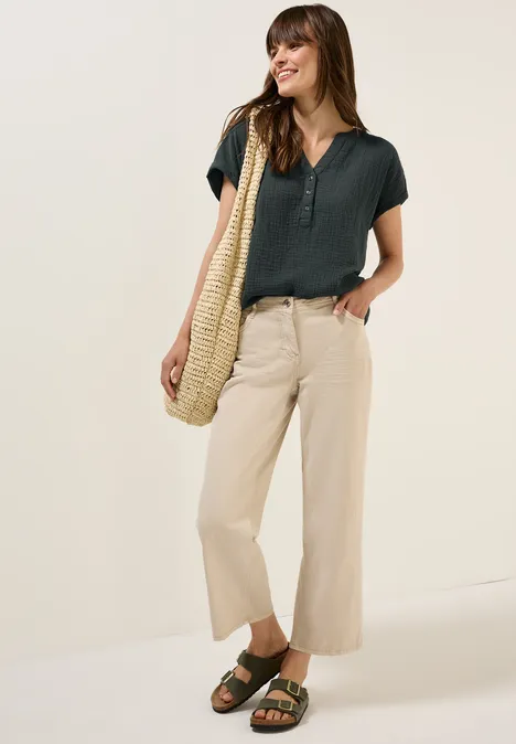 Musselin Kurzarmbluse slate khaki