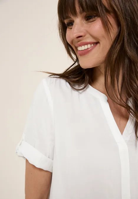 Split Neck Viskose-Bluse White