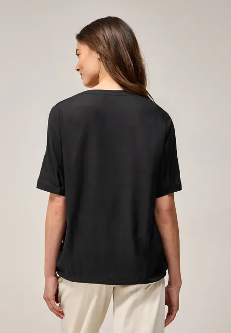 Split Neck Viskose-Bluse Black