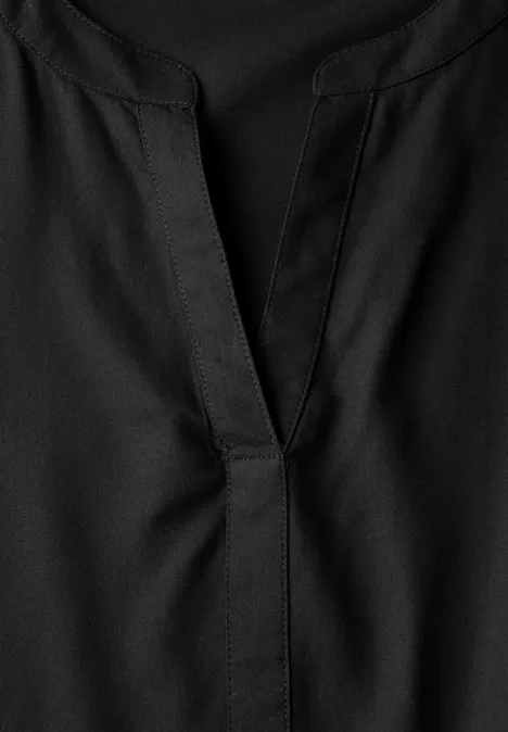 Split Neck Viskose-Bluse Black