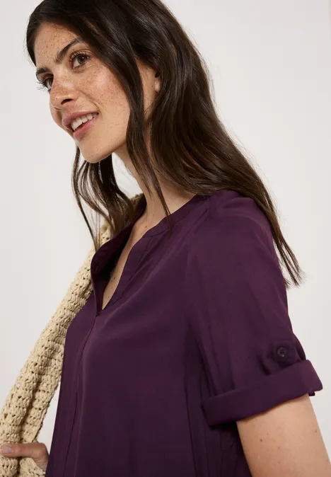 Split Neck Viskose-Bluse deep berry
