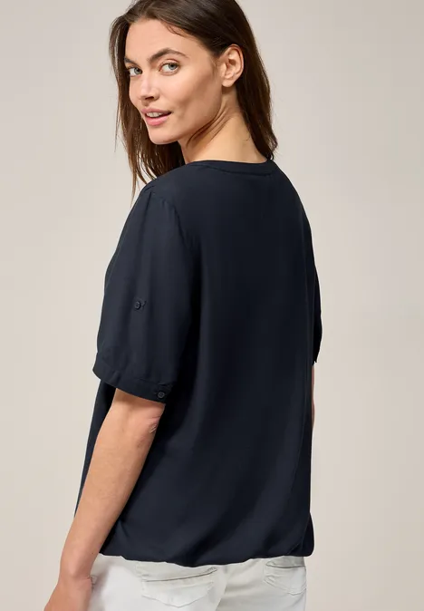Split Neck Viskose-Bluse universal blue
