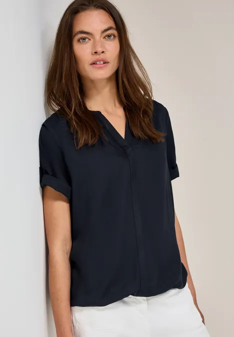 Split Neck Viskose-Bluse universal blue