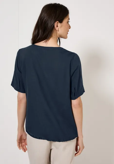 Split Neck Viskose-Bluse dark petrol blue