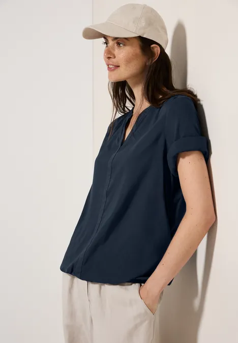 Split Neck Viskose-Bluse dark petrol blue