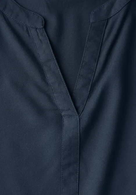 Split Neck Viskose-Bluse dark petrol blue