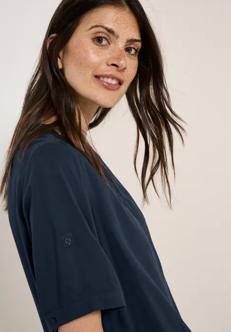 Split Neck Viskose-Bluse dark petrol blue