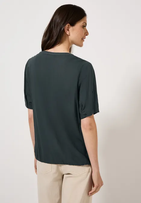Split Neck Viskose-Bluse slate khaki