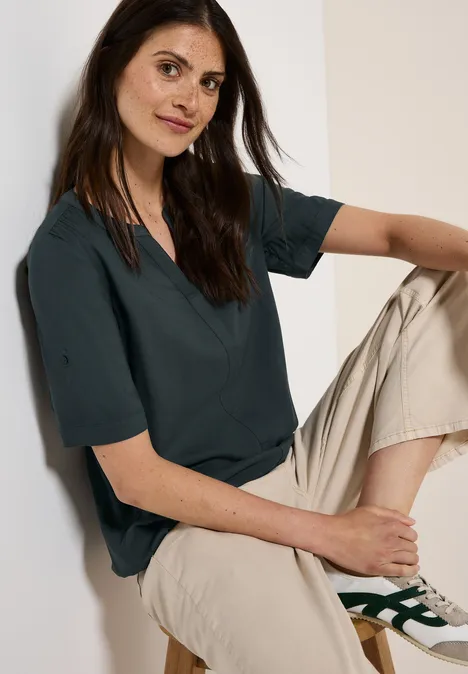 Split Neck Viskose-Bluse slate khaki