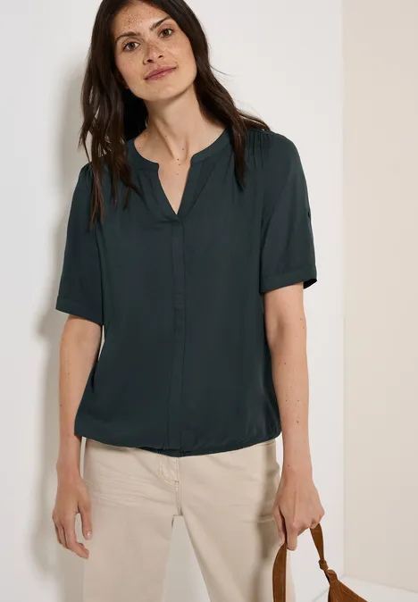 Split Neck Viskose-Bluse slate khaki